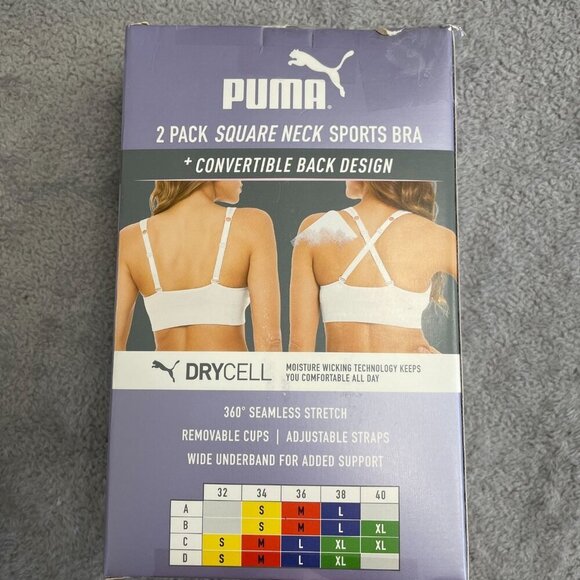 NEW Puma Women's L 2-Pack Seamless Sports Bra Square Neck Black & Gray J1009 - Picture 9 of 10
